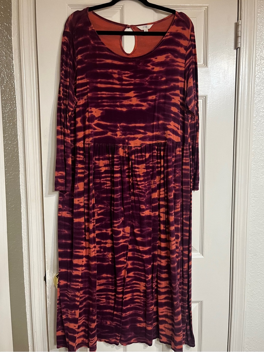 Terra & Sky Burgundy and Orange Long Sleeve Tie-Dye Midi Dress